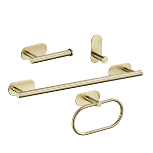 Lot de 4 accessoires de salle de bain en acier inoxydable noir et or : barre de douche, anneau porte-serviette, crochet, porte-papier, barre porte-serviette, ensemble noir pour la maison - Product Image 1