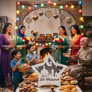 Hollow Moon Star <strong>Ramadan</strong> Decoration Islamic Mosque Blessed Eid <strong>Mubarak</strong> <strong>Gifts</strong> Free standing Acrylic MDF Wooden <strong>Ramadan</strong> Moon Decor - Product Image 3