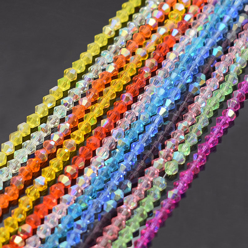 4mm 90pcs Half AB Color Bicone Crystal Glass Beads Loose Spacer Beads Austria Faceted Crystal Beads for Jewelry Making DIY