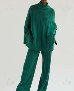 <strong>2026</strong> Women Lounge <strong>Wear</strong> Pajama Ribbed Knitted Sets Outfits Green <strong>Cotton</strong> Winter Knit Thread Sweater 2 Two Piece Set - Product Image 1