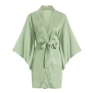 Elegante Vestaglia Corta da Donna in Raso con Maniche a Tre Quarti, Design Avvolgente e Cintura, Comoda per la <span class=keywords><strong>Notte</strong></span> - Product Image 5