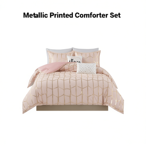 Parure de lit de luxe imprimée métallique 100 % polyester, motif géométrique, pour lit double ou queen size, housse de couette décorative - Product Image 1