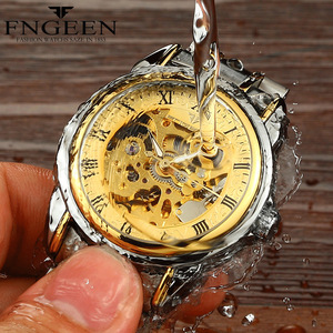 FNGEEN 8866 d'argento del commercio all'ingrosso <span class=keywords><strong>unisex</strong></span> <span class=keywords><strong>orologio</strong></span> meccanico formale Cinturino in acciaio resistente all'acqua <span class=keywords><strong>automatico</strong></span> di scorrimento di amore della vigilanza della mano - Product Image 5