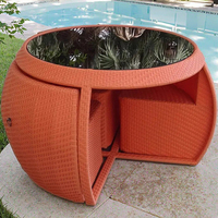 Ensemble de Table et Chaises Rondes de Jardin en Rotin 5 Pièces, Gain de Place pour Extérieur, Cour, Terrasse, Restaurant