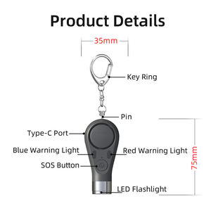 <span class=keywords><strong>2023</strong></span> 140DB Recharge Portable d'urgence SOS sécurité auto-défense alarme porte-clés alarme de sécurité personnelle pour femmes enfants aîné - Product Image 5
