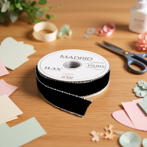 Nastro in Velluto Nero 4.0Cm 46M Madrid Paris Londra Tokyo Milano per Artigianato e Decorazione - Product Image 2