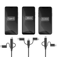 Câble de chargeur multi-têtes 5 en 1 en nylon USB Type C Micro et 8 broches 2 en 3 Multi USB-C 3A QC 3.0 Câble de charge rapide et de données
