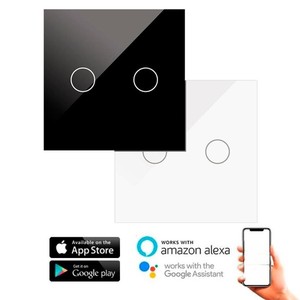 Interrupteur tactile double wifi, couleur noire, télécommande, compatible avec les applications mobiles, idéal pour l'automatisation - Product Image 1