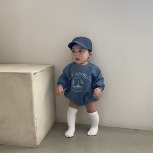 Vêtements une pièce coréen pour bambins, sweat à capuche épais imprimé LOGO, vêtements pour nouveau-nés, barboteuses 0-24 mois - Product Image 5