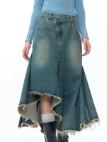 OEM ODM Dames Taille Haute Hanche Genou Longueur Queue de Poisson Sexy Denim Jupe de Lavage de Singe Décontracté Avant Court et Dos Long Style Irrégulier