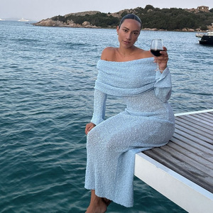 Meilleure vente dans la catégorie Robe à manches longues à épaules dénudées <span class=keywords><strong>Jupe</strong></span> tube décontractée à la mode de couleur pure Vêtements pour femmes - Product Image 3