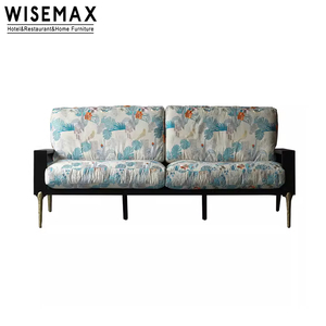 WISEMAX أثاث بنمط رومانسي منسوج من القطن أرجل أريكة من الحديد المصبوب خشب البلوط أريكة للمنزل