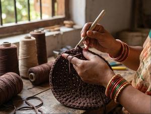Chocolate Brown <b>Braided</b> Handmade Purse Ethnic Stylish Pearl Two Straps Purse Cotton <b>Cord</b> Weaving for Women's Mini Bags - Product Image 2