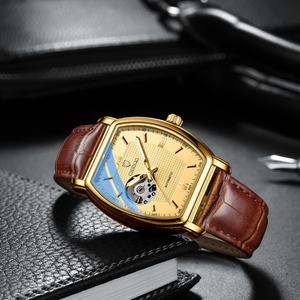 Reloj Mecánico para Hombre CHENXI 8815, Diseño Moderno con Caja Cuadrada Tipo Barril de Vino, Fondo Transparente, Resistente al Agua, Correa de Cuero de 22 mm - Product Image 6