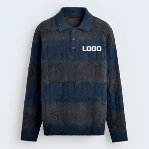 Suéter Polo de Punto Desgastado para Hombre, Manga Larga, a Rayas, Estilo Vintage, Personalizado - Product Image 1