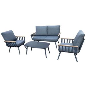 Ensemble de <span class=keywords><strong>4</strong></span> meubles de <span class=keywords><strong>patio</strong></span> modernes en aluminium et bois de teck avec accoudoir, canapé de conversation sectionnel, table basse, cour. - Product Image 1