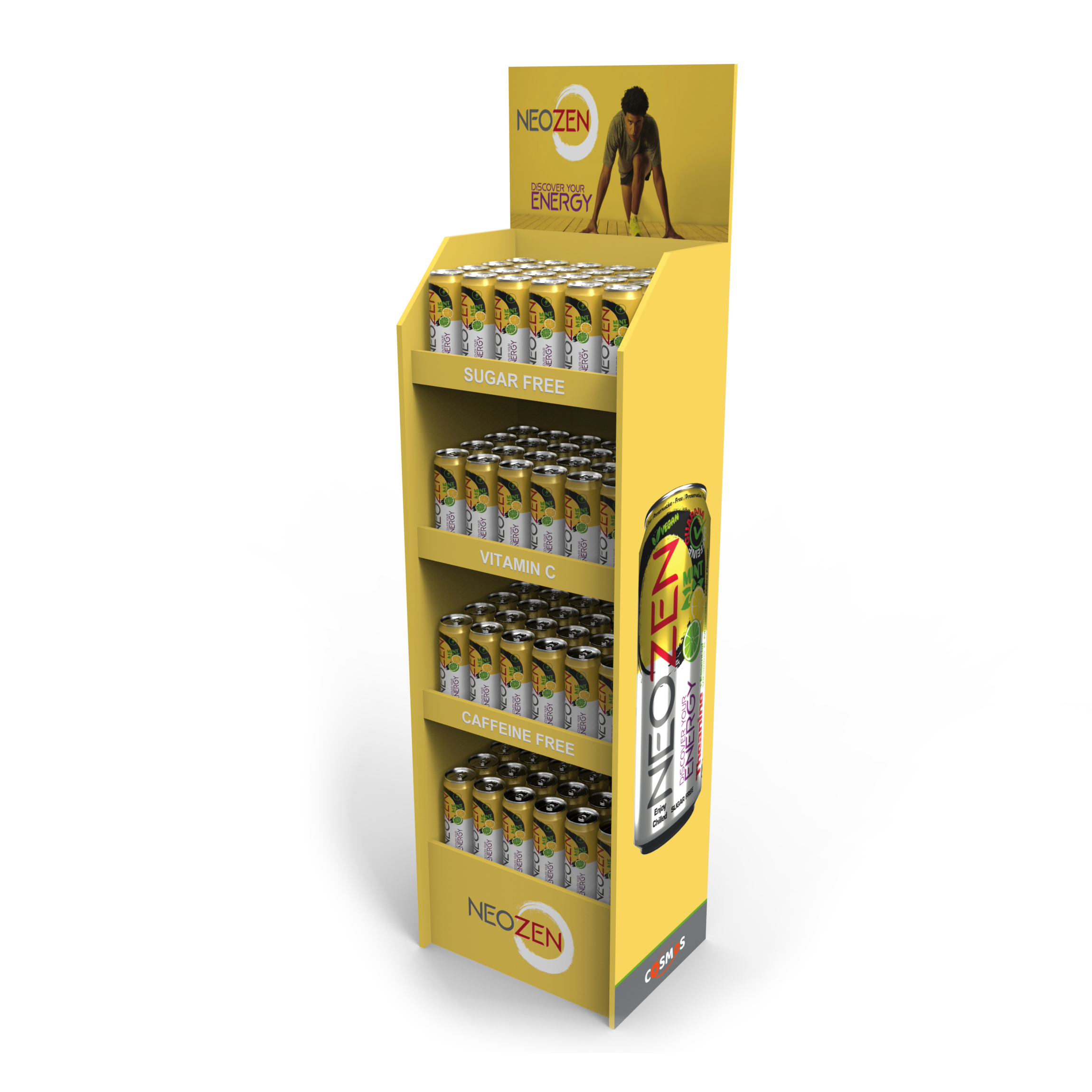 High Capacity Cardboard Drink Bottle Display Stand with Plug-in Shelves for Beverages
