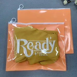 Clear&Orange polybag zipper lock plastic packing zipper garment packaging bag custom printed for clothes pvc with logo