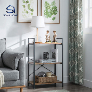 Estante de exhibición de metal con acabado de <span class=keywords><strong>madera</strong></span> de 3 niveles con soporte en X y patas ajustables, estantería de almacenamiento para entrada - Product Image 4