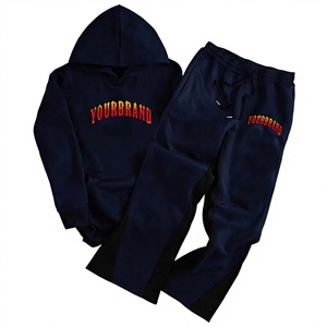 YOURBRAND Unisex Navy Blue Tracksuit Full Sleeve Hooded Casual Wear With Drawstring And Side Pockets Autumn Adult Size - Product Image 1