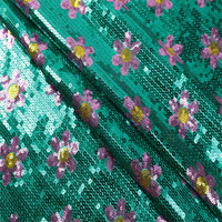 Luxe personnalisé 5mm 3d Floral Tulle Mesh Sequin Glitter Multicolore Vert Fleur Broderie Sequin Tissu pour Robe, Mariage