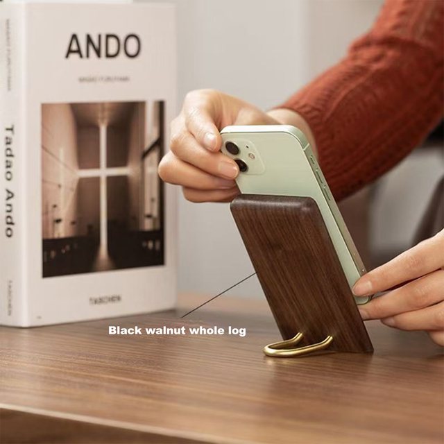 North American Brass Solid Wood Phone Holder Base Retro Ornament Creative Lazy Mobile Phone Desktop Stand