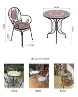 Meubles de jardin de patio extérieur de restaurant bohème antique, table en carrelage céramique, 4 chaises