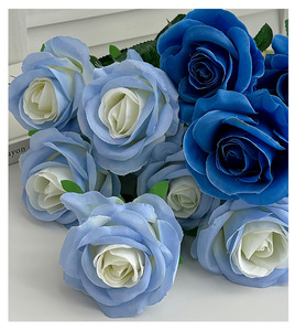 D255 seda <span class=keywords><strong>rosas</strong></span> <span class=keywords><strong>rojas</strong></span> artificiales colorido ramo plástico flores secas mesa de comedor adornos boda arte Decoración - Product Image 5