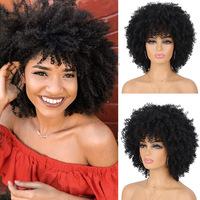 Perruque courte afro bouclée, style africain, petites boucles, en soie, semi-tissée à la main