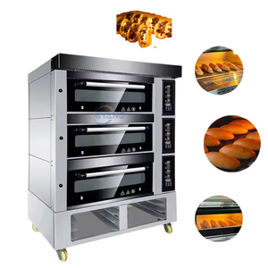 Nouveau <span class=keywords><strong>four</strong></span> rotatif électrique <span class=keywords><strong>à</strong></span> 3 niveaux et 9 plateaux avec <span class=keywords><strong>porte</strong></span> en pierre et fonction vapeur pour la cuisson de pizzas, pains, pâtisseries, sucre, farines, œufs et maïs - Product Image 1