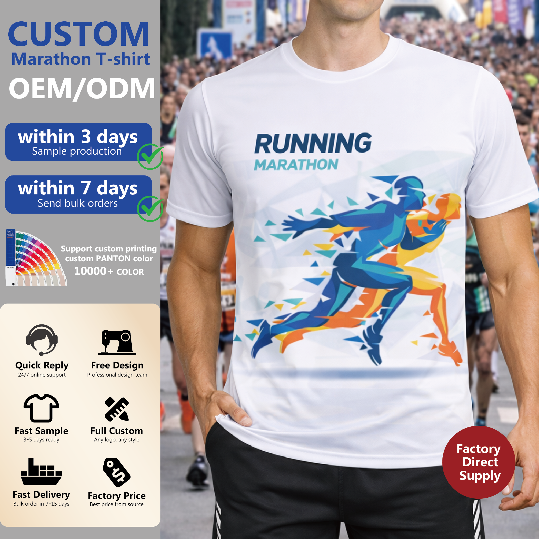Sporty Slim-Fit Quick-Dry Short-Sleeve T-Shirt 100% Polyester Unisex For Marathon Running And Other Sports