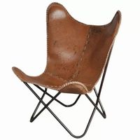 Fauteuil d'appoint papillon en cuir véritable artisanal de luxe avec structure métallique durable, disponible en plusieurs couleurs pour le salon.