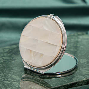 Luxury Natural Mother of Pearl Round <b>Compact</b> <b>Mirror</b> Gold Silver Plated Metal Folding Dual Sided HD Glass Pocket Makeup <b>Mirror</b> - Product Image 4
