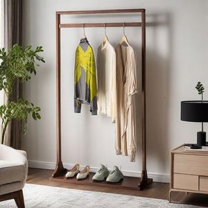 Walnut Wood Floor Standing Clothes Rack Solid Wood Coat Rack For Living Room And <b>Bedroom</b> Simple Home Use With Shoe <b>Shelf</b> - Product Image 4