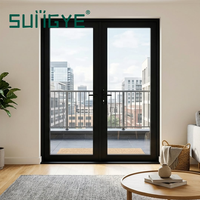 Porte à battant extérieure moderne SUNGYE en aluminium de qualité supérieure avec double vitrage trempé et cadre noir pour maison et villa