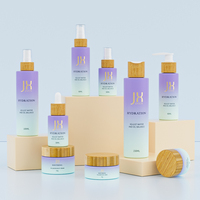 Benutzer definierte matti erte Creme Glas Holzglas rosa Pump flasche Serum Tropfer Paket Kosmetik flaschen mit Bambus deckel gesetzt