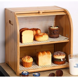 Bamboo Bread Box <b>Double</b> Layer Food Storage Container Kitchen Bread <b>Bin</b> With Lid For Home Use - Product Image 3