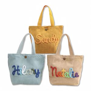 Personalised <b>Corduroy</b> <b>Tote</b> <b>Bags</b> for Women, Large Capacity Casual Handbag, Shoulder Travel <b>Bag</b> with Embroidered Name - Product Image 1