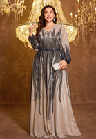 Robe de soirée élégante pour femmes grandes tailles, col en V, manches longues, ajustée, avec taille en maille scintillante, pour dîners et mariages