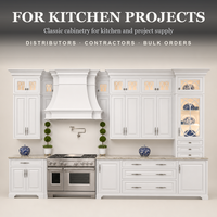 Kabinet Pulau Dapur Modern Kayu Solid Pintu Display Kaca Akrilik Panel Terangkat Putih Klasik 3 Laci Proyek Villa Kustom