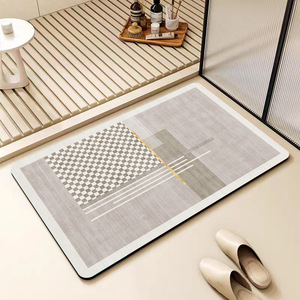Tapis de bain rectangulaire moderne de luxe en terre de diatomée, géométrique, à séchage rapide, absorbant et antidérapant pour salle de bain - Product Image 1