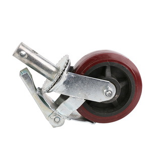 ล้อเลื่อนอุตสาหกรรม 4 นิ้ว สีแดง โพลียูรีเทน พร้อมเบรก สำหรับโรงงาน - Product Image 4