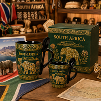 Ensemble de tasses en céramique souvenirs d'Afrique du Sud, motif mosaïque de fleurs Protea, pour tasse à café avec cuillère et boîte, personnalisation OEM ODM, vente en gros