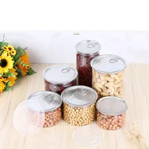 Atacado vazio 200ml 250ml 210ml redondo plástico pode personalizado redondo plástico latas de bebidas recipientes plásticos com tampas pode alimentar