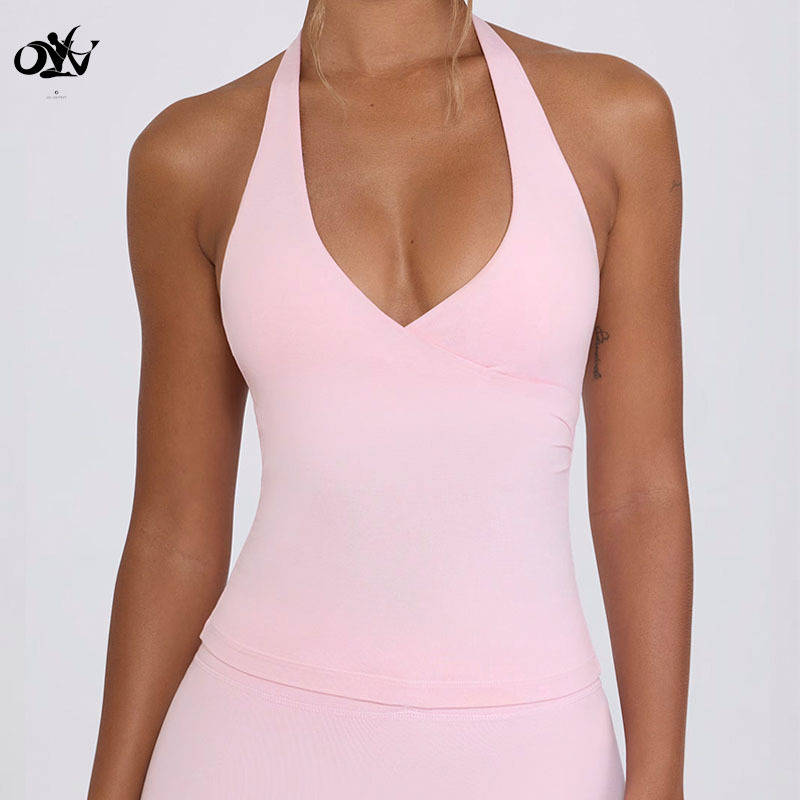 Beautiful Back Nude-feeling Comfortable Women Yoga Vests Shock Absorption Fitness & Yoga Wear Deep-v Halter Women's Sports Top