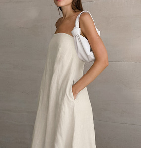 Holiday Summer Beach Cotton Linen Casual Strapless Loose Off Shoulder Long <strong>Dress</strong> Women <strong>With</strong> <strong>Pockets</strong> - Product Image 3