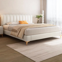 Lit Modulaire Multifonctionnel en Cuir Souple Blanc sur Mesure, Taille King-Size, avec Rangement, Cadre en Bois Massif, Design Moderne pour Hôtel et Appartement