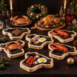 Plancha Comercial de Hierro Fundido para Bistecs 30.5*22.5*3cm con Base de Madera en Forma de <span class=keywords><strong>Toro</strong></span> para Bistecs y Fajitas - Product Image 1