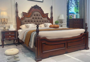 Traditional Mahogany <b>Queen</b> <b>Size</b> Storage <b>Bed</b> with Carved Legs and Arched Headboard Solid Wood <b>Frame</b> - Product Image 2