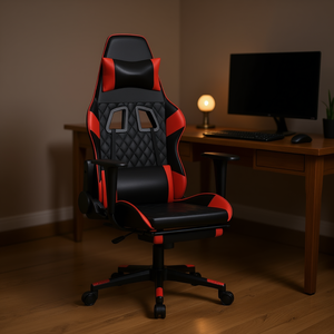 Chaise de jeu noire et rouge en cuir PU, accoudoirs 4D, base pivotante, inclinaison manuelle, mobilier de bureau à domicile - Product Image 2